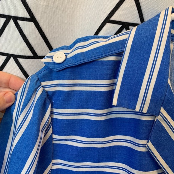 Vintage blue and white stripe button down 80s preppy nautical - Picture 7 of 9